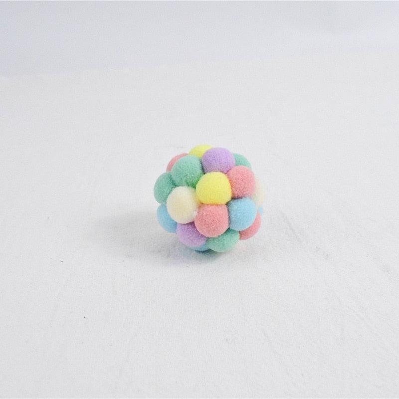 Stevvex plush toy ball with colorful pom-poms for cats and dogs, bite-resistant ball on Tampa Home & Garden Store