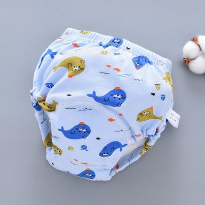 Stevvex baby cloth diaper training pants in light blue with blueyellow whale print 6layer gauze on Tampa Home & Garden Store