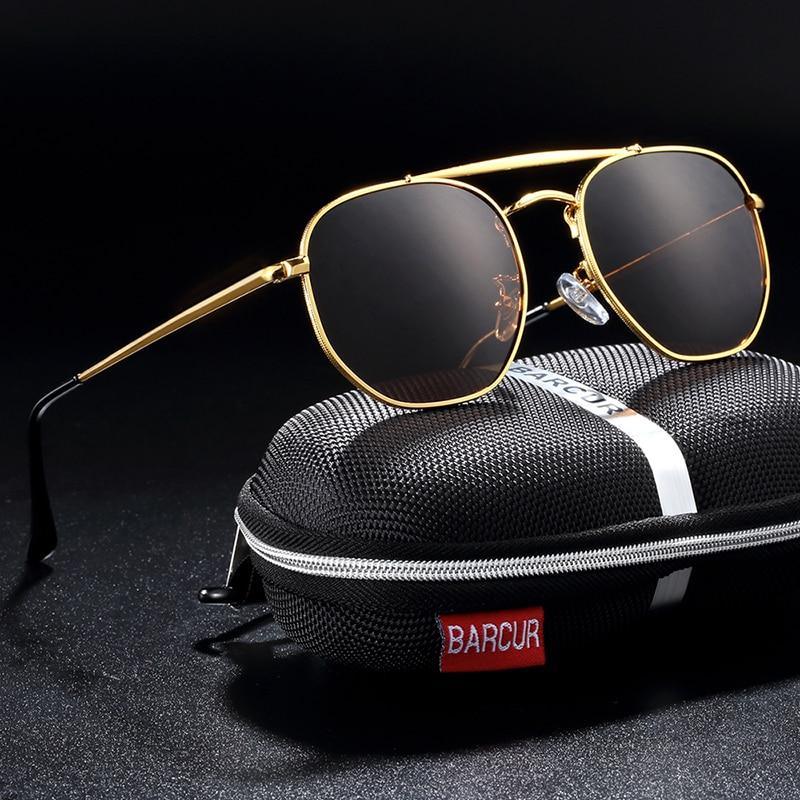 Hexagon-style polarized sunglasses Stevvex gold frame UV400 with BARCUR case on Tampa Home & Garden Store