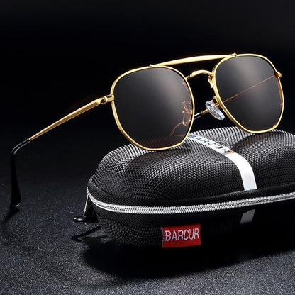 Hexagon-style polarized sunglasses Stevvex gold frame UV400 with BARCUR case on Tampa Home & Garden Store