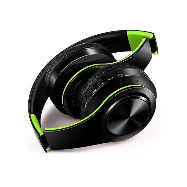 Stevvex Bluetooth headphones with microphone, wireless over-ear, black with lime accents on Tampa Home & Garden Store