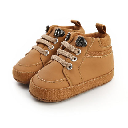 Warm Newborn First Walkers Soft Sole Shoes brown leather upper with beige laces Stevvex on Tampa Home & Garden Store