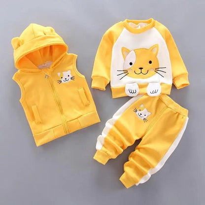 Bear Ear Hooded Baby Sweater Set for Autumn Wear