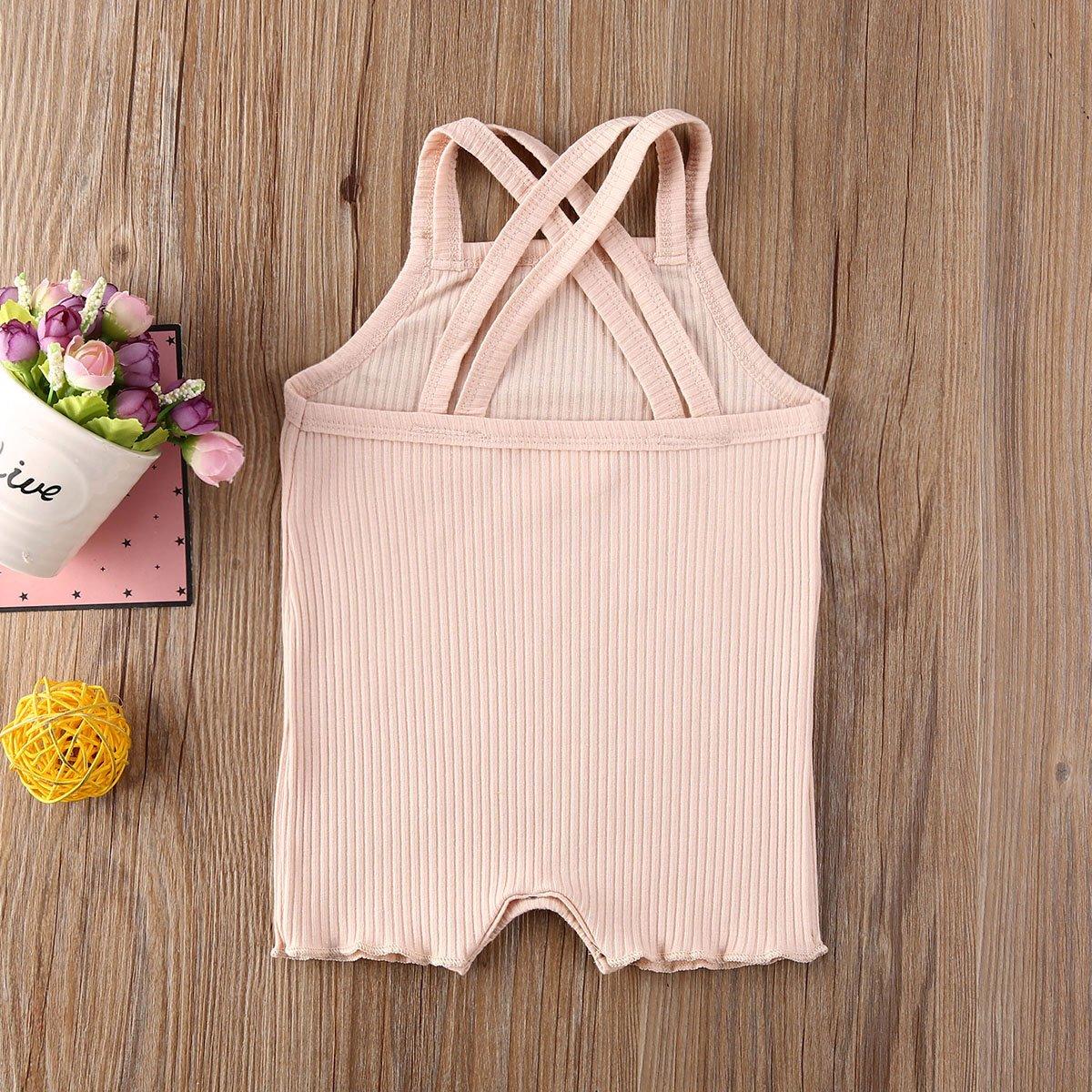 Baby ribbed pink romper jumpsuit with crossback straps, cotton fabric on Tampa Home & Garden Store
