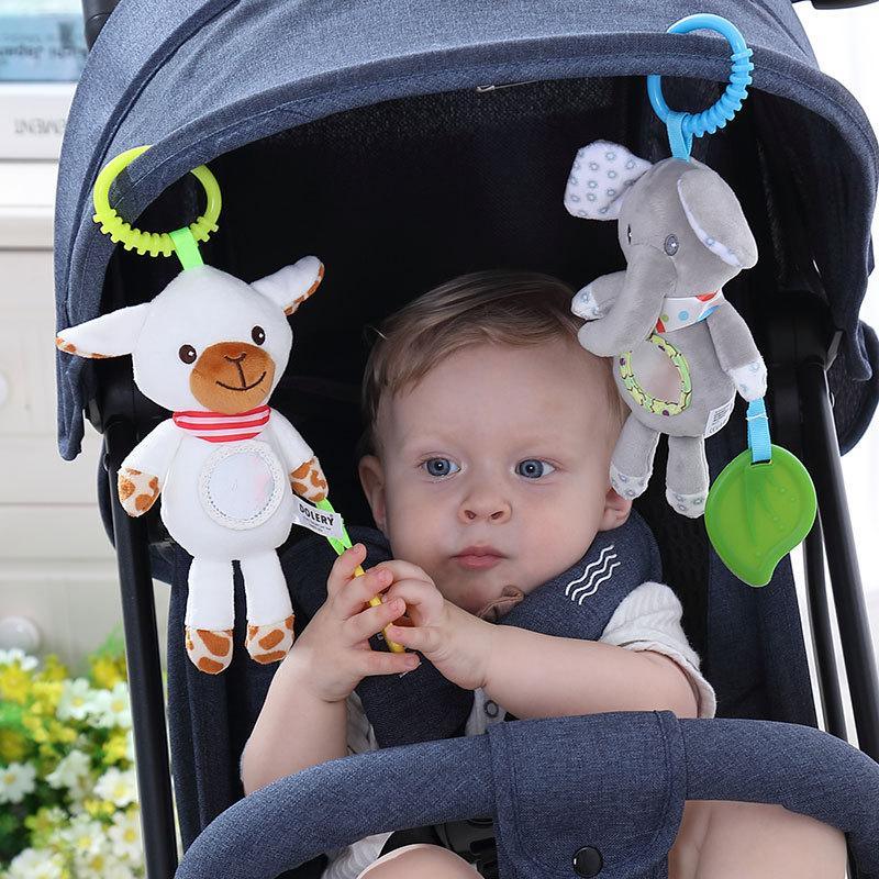 Baby rattles plush toys for strollers featuring grey elephant and white lamb pair by Stevvex on Tampa Home & Garden Store