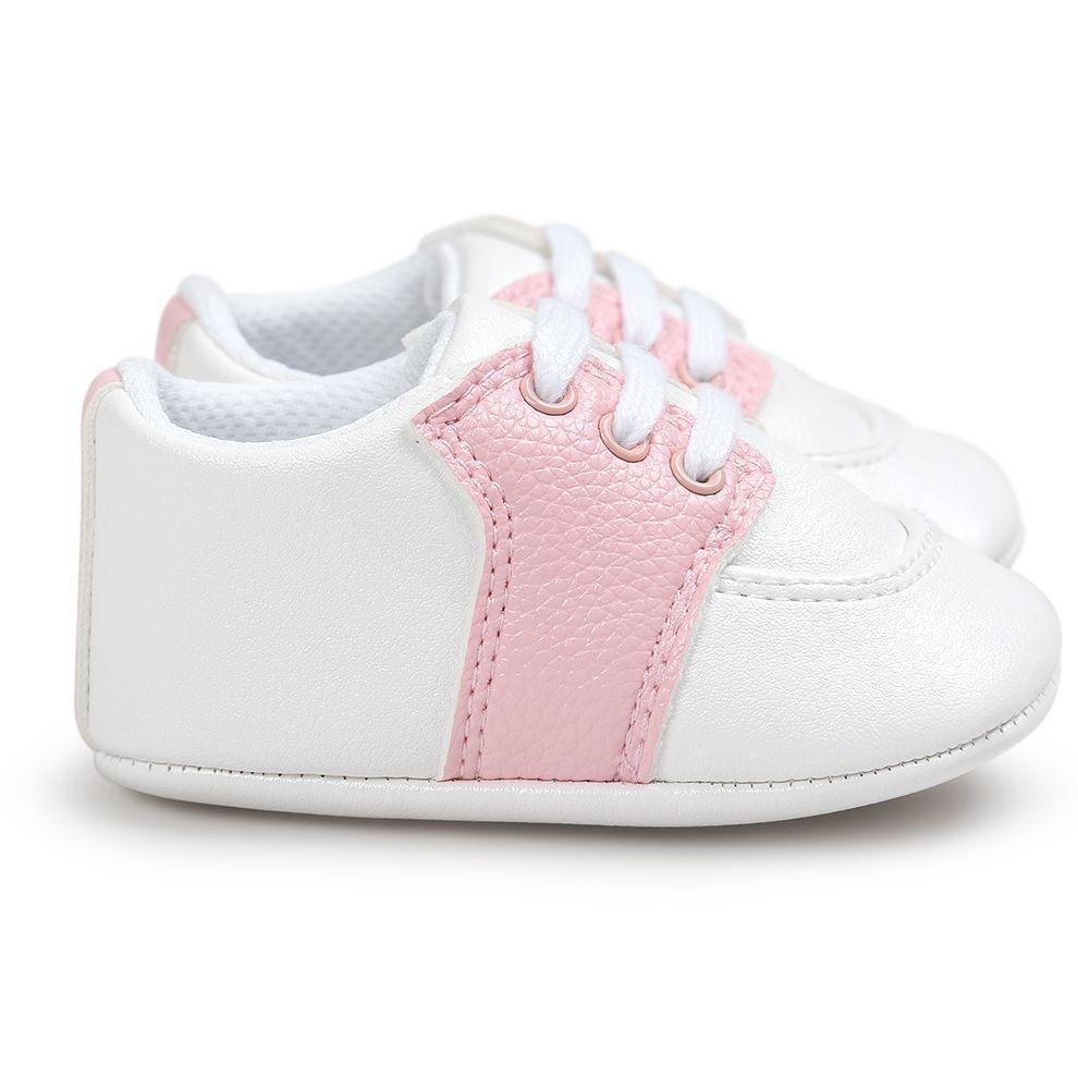 Stevvex newborn shoes white PU leather sneakers pink panel 0-18 months on Tampa Home & Garden Store