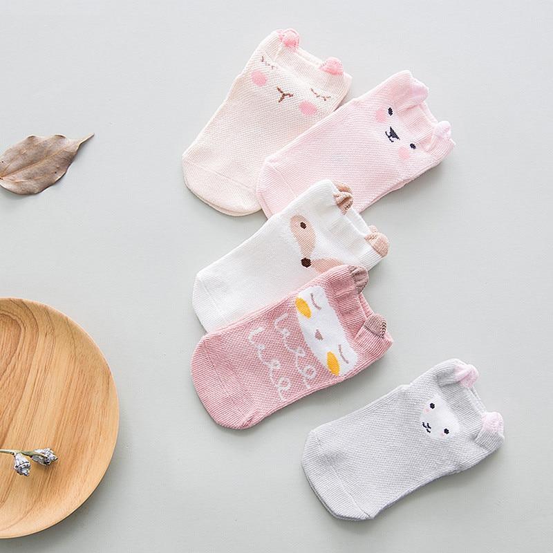 Stevvex 5-pair combed cotton baby socks pastel mesh short with cute animal faces for newborns on Tampa Home & Garden Store