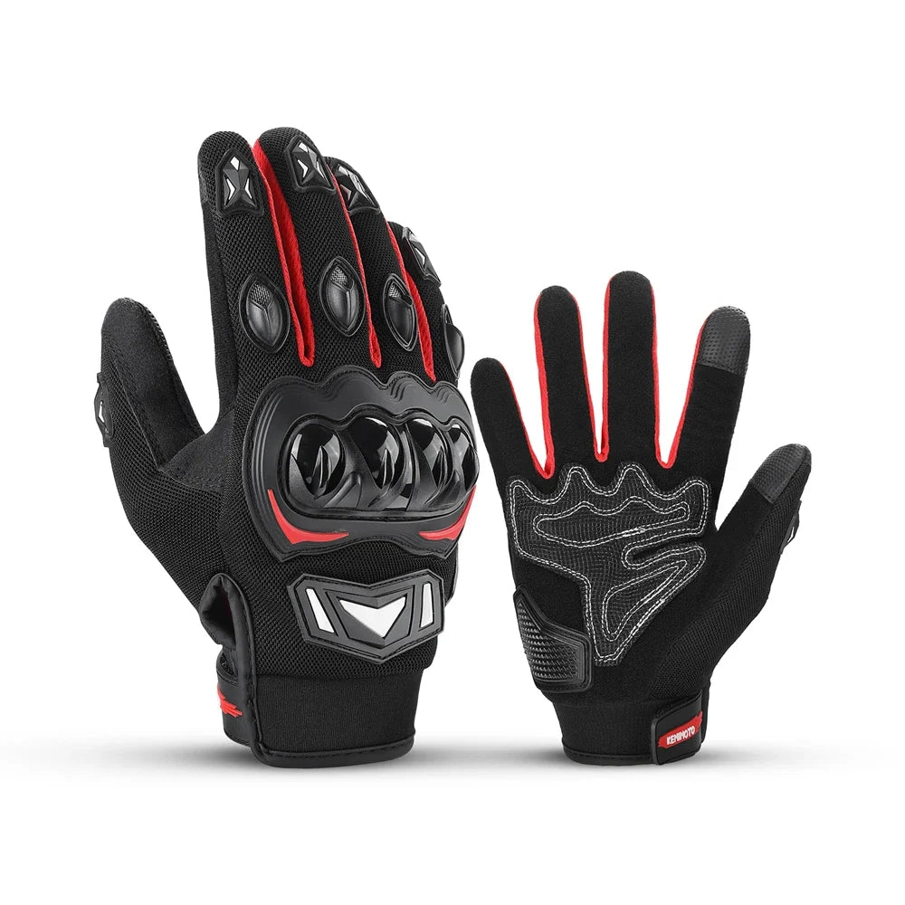 Gloves Summer Riding Hard Knuckle Touchscreen Gloves black with red trim and knuckle protection on Tampa Home & Garden Store