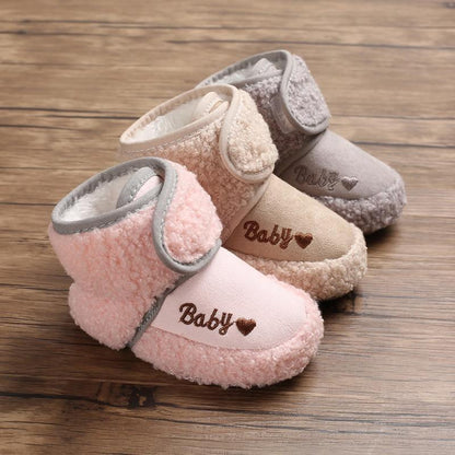 Newborn plush booties set of 4 in pastel with fluffy lining and Baby embroidery on toes on Tampa Home & Garden Store