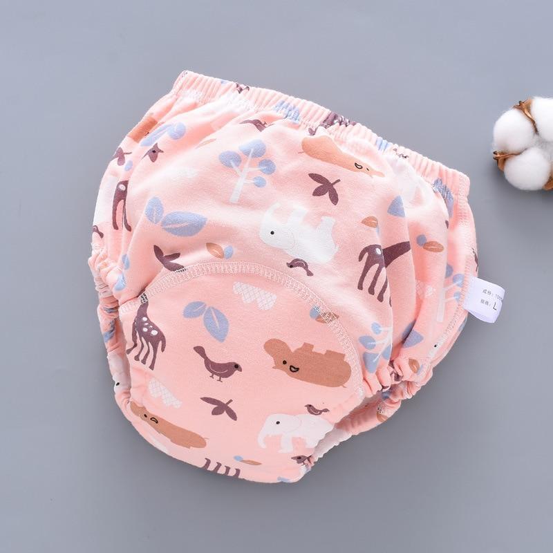 Baby training pants cloth diaper by Stevvex in pink with animal print 6-layer gauze cover on Tampa Home & Garden Store