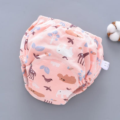 Baby training pants cloth diaper by Stevvex in pink with animal print 6-layer gauze cover on Tampa Home & Garden Store