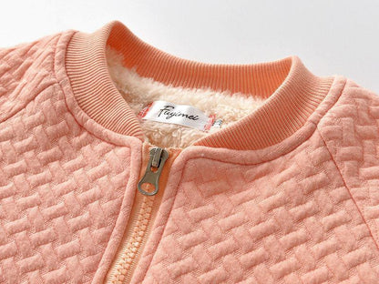 Pink quilted baby winter coat with plush fleece lining and front zipper on Tampa Home & Garden Store
