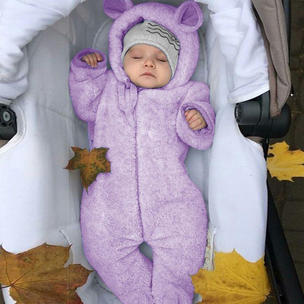 Stevvex fleece hooded newborn baby romper lavender purple solid warm jumpsuit for infants on Tampa Home & Garden Store