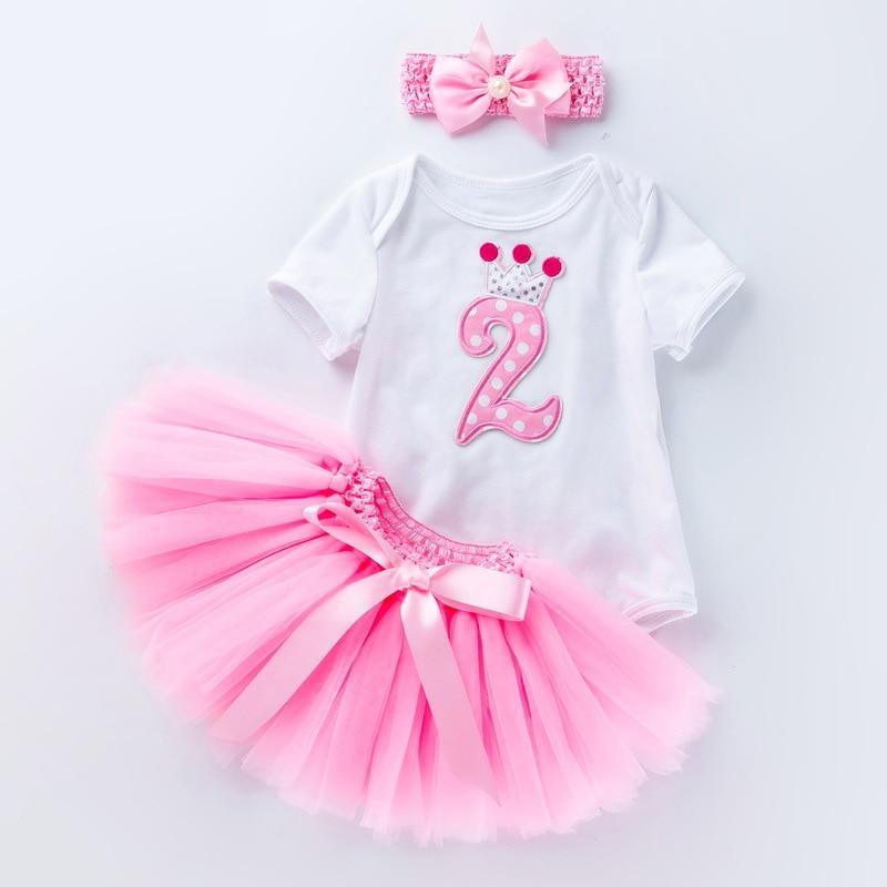 Stevvex 3pc baby birthday outfit white onesie with pink 2 crown applique, tutu and headband on Tampa Home & Garden Store
