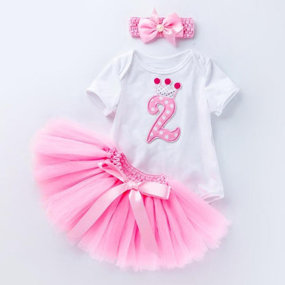 Stevvex 3pc baby birthday outfit white onesie with pink 2 crown applique, tutu and headband on Tampa Home & Garden Store