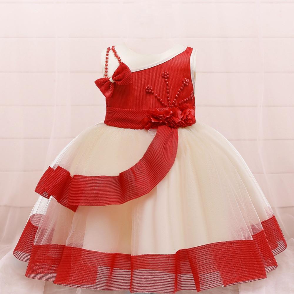 Stevvex baby girl red and white puffy princess dress with beaded bodice, red sash and bow on Tampa Home & Garden Store
