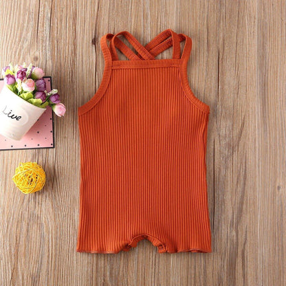 Stevvex orange cotton ribbed baby romper jumpsuit with snap crotch on Tampa Home & Garden Store