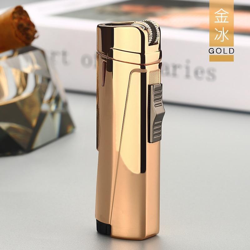 Stevvex gold three-torch turbo lighter with metal finish on Tampa Home & Garden Store