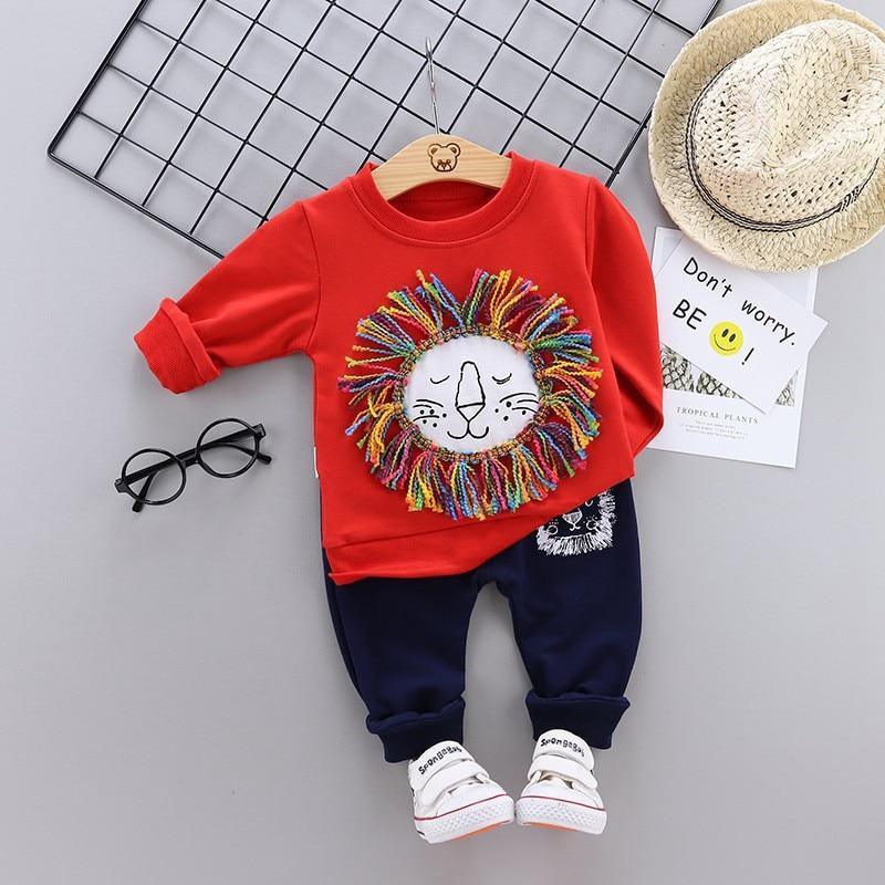 Stevvex baby boys 2pc costume set red top with rainbow fringe lion applique and navy pants on Tampa Home & Garden Store