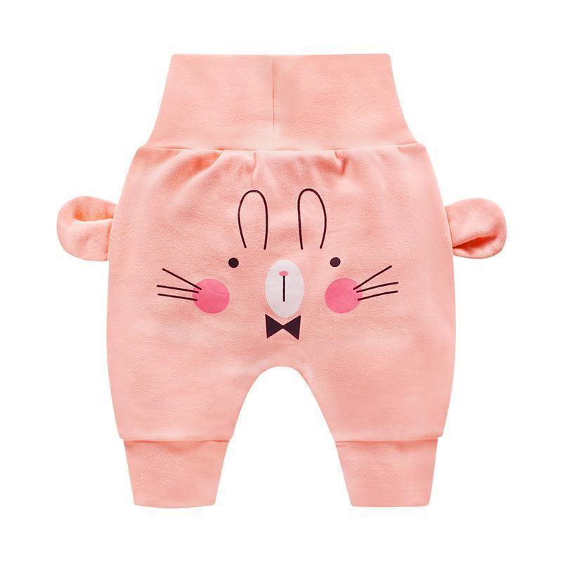 Stevvex pink baby pants with cartoon bunny face print, soft fleece, ear accents on sides on Tampa Home & Garden Store