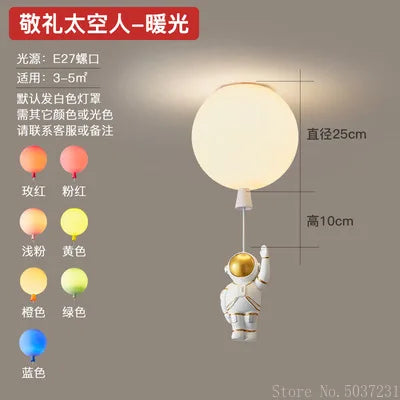 DecorBites Kids Balloon Lamp with white sphere shade and astronaut pendant color options on Tampa Home & Garden Store