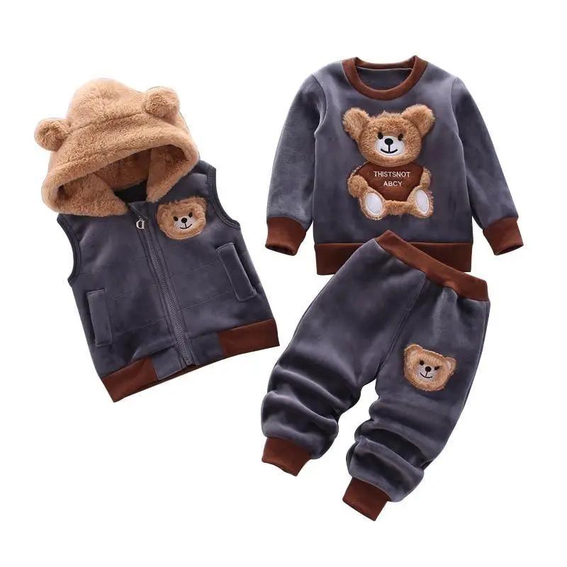 Bear Ear Hooded Baby Sweater Set for Autumn Wear
