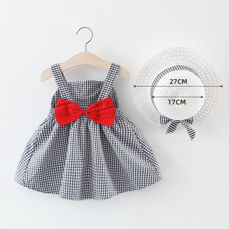 Baby girl gingham dress and matching hat set with bright red bow, 2-piece on Tampa Home & Garden Store