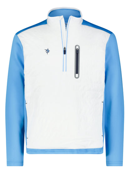 Hampton Pullover Quarter-Zip Technical Layer by White Water Life white with blue sleeves on Tampa Home & Garden Store