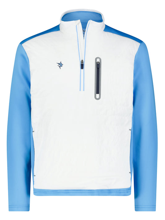 Hampton Pullover Quarter-Zip Technical Layer by White Water Life white with blue sleeves on Tampa Home & Garden Store