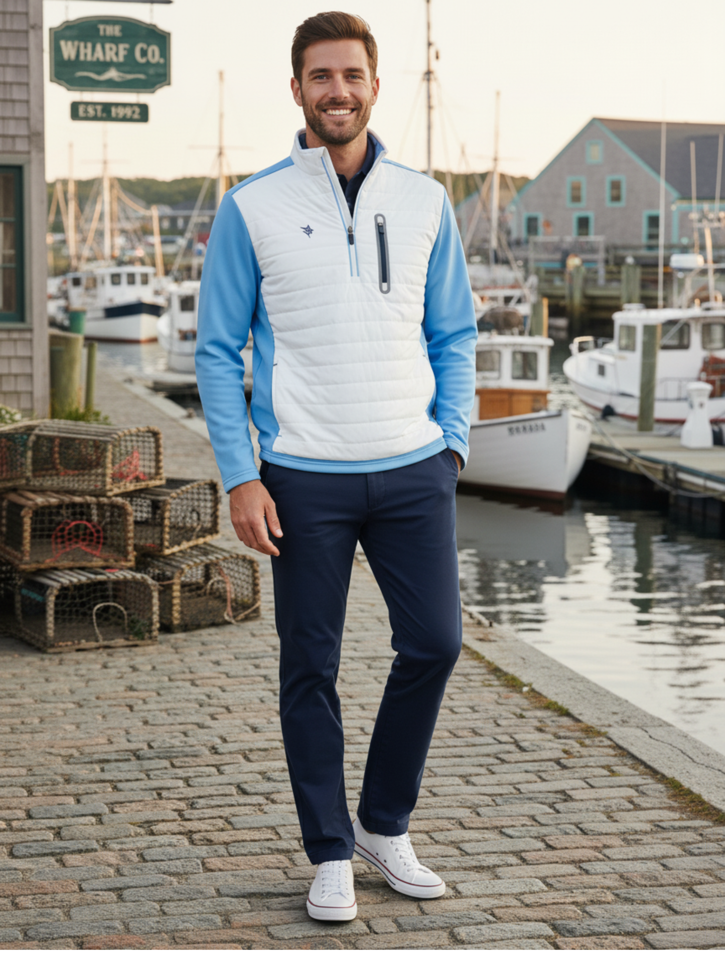Hampton Pullover quarter zip outerwear white body with blue sleeves White Water Life on Tampa Home & Garden Store