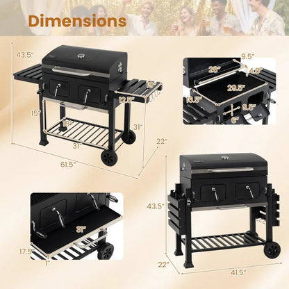 Charcoal Grill with Lifting Trays and Side Tables
