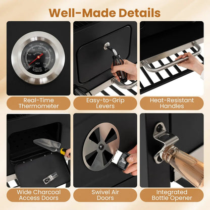 Charcoal Grill with Lifting Trays and Side Tables