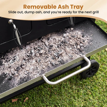 Charcoal Grill with Lifting Trays and Side Tables