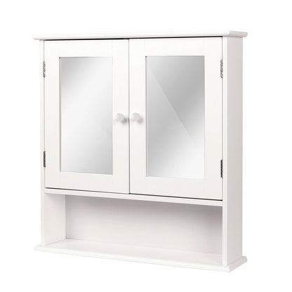 Botiquín blanco de 2 puertas con espejo y estante abierto