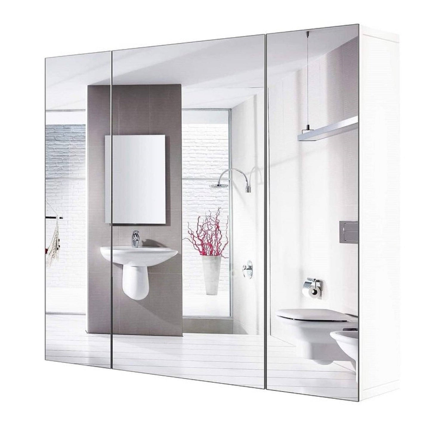 Moderno botiquín de baño con espejo de 3 puertas y montaje en pared