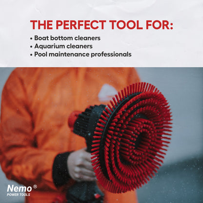 Nemo Hull Cleaner Electric Brush, red circular bristle head, underwater power tool on Tampa Home & Garden Store