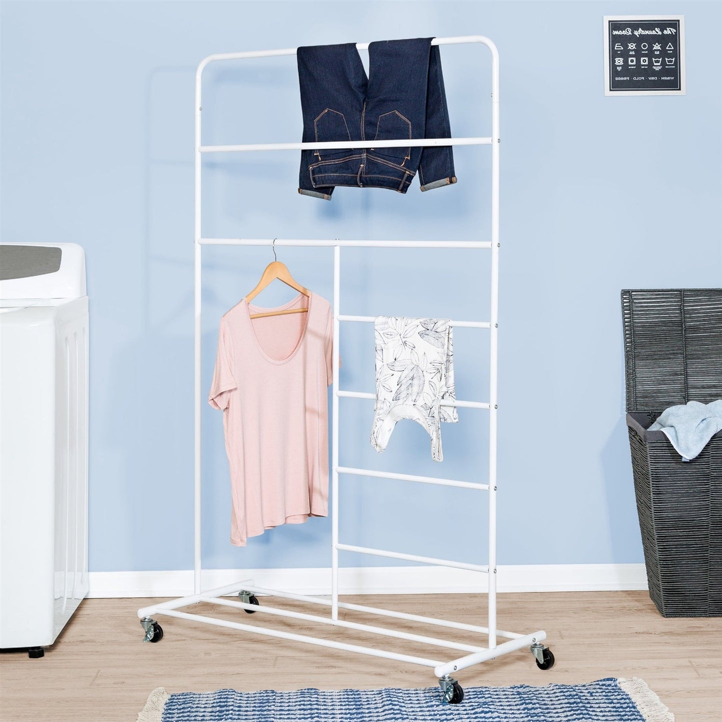 Estante de secado de ropa multiuso enrollable blanco
