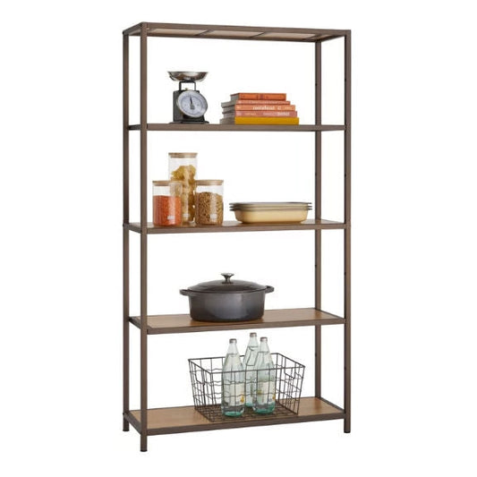 Heavy Duty 5-Shelf Steel Frame Shelving Unit with Bamboo Shelves - Tampa Home & Garden Store