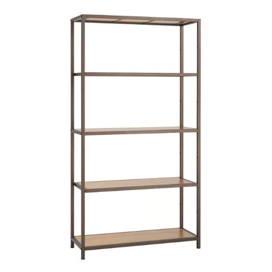 Heavy Duty 5-Shelf Steel Frame Shelving Unit with Bamboo Shelves - Tampa Home & Garden Store