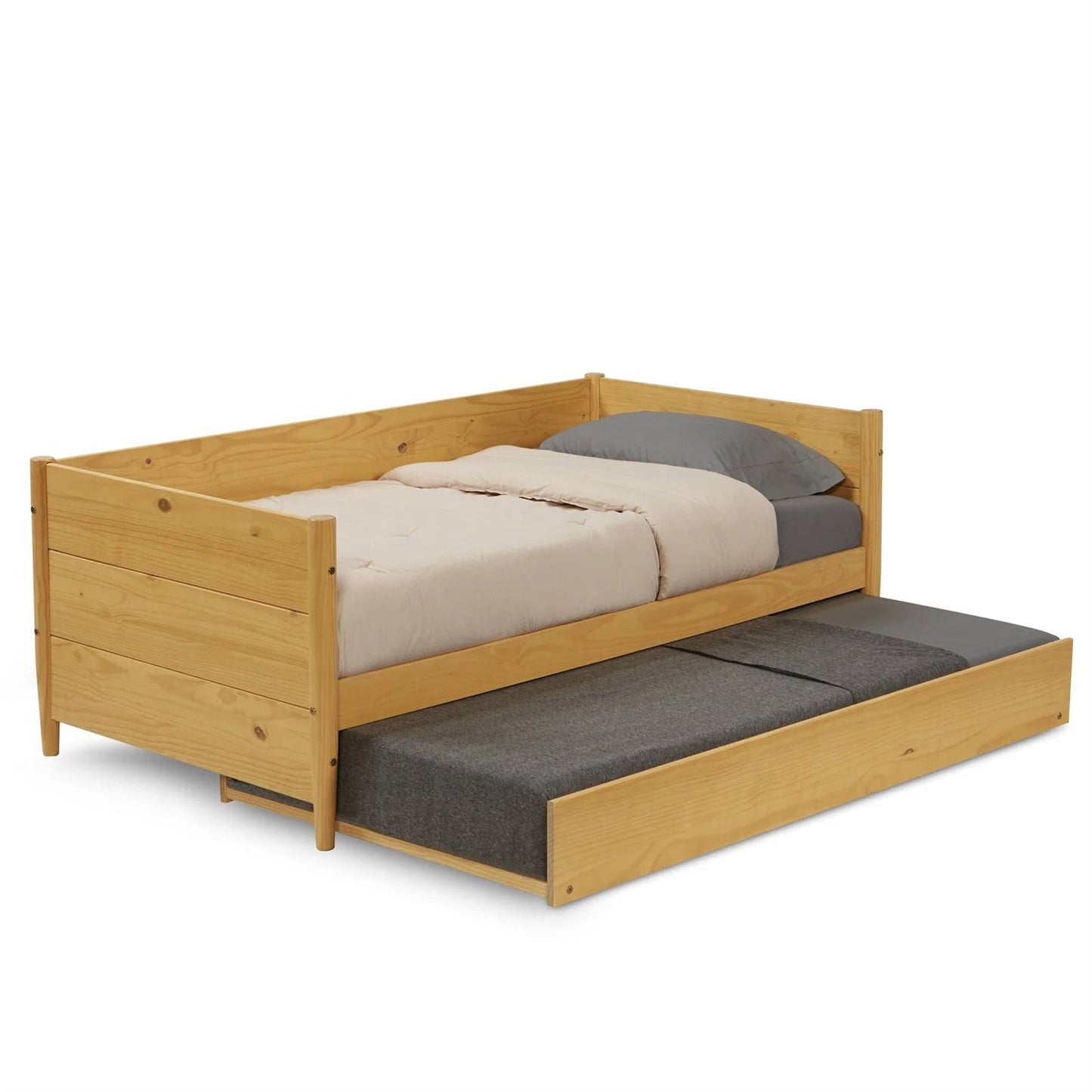 Cama nido doble de madera maciza con cama extraíble en amarillo marrón claro