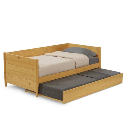 Cama nido doble de madera maciza con cama extraíble en amarillo marrón claro