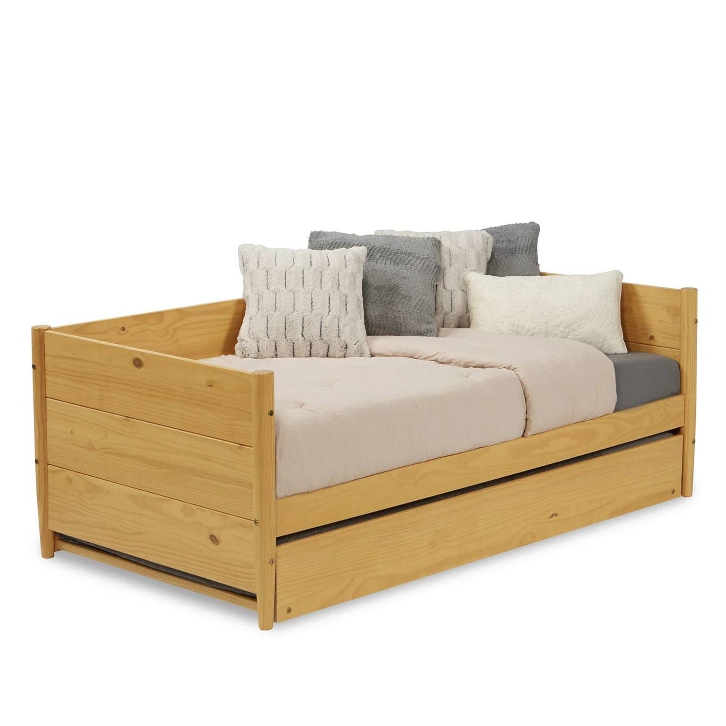 Cama nido doble de madera maciza con cama extraíble en amarillo marrón claro