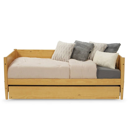 Cama nido doble de madera maciza con cama extraíble en amarillo marrón claro