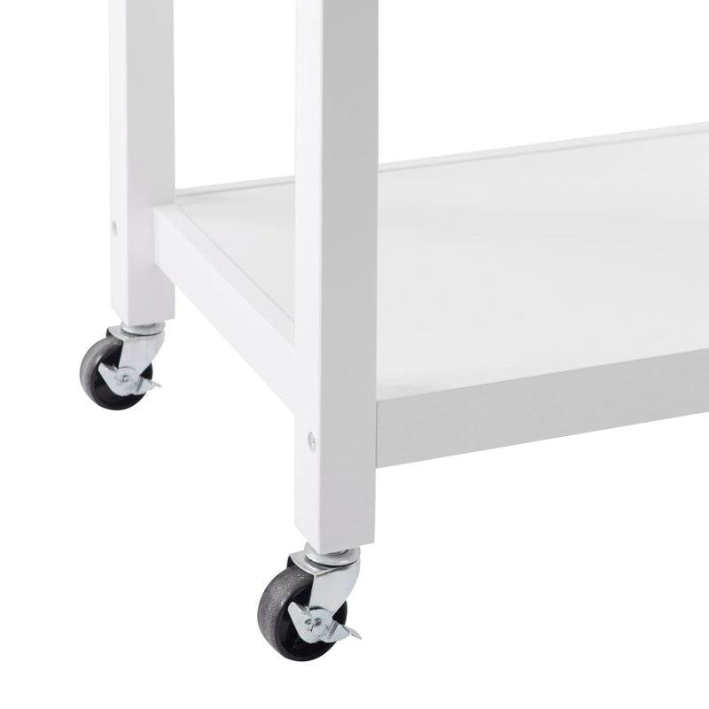 Carrito de cocina de acero inoxidable blanco con cajón y estantes de almacenamiento