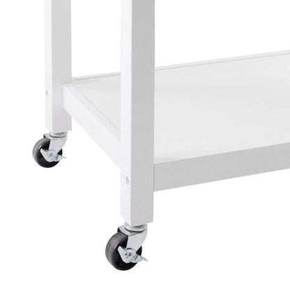 Carrito de cocina de acero inoxidable blanco con cajón y estantes de almacenamiento