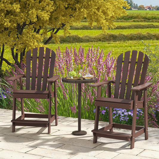 HDPE Patio Chair with Armrest and Footrest for Indoor Outdoor-Brown - Tampa Home & Garden Store