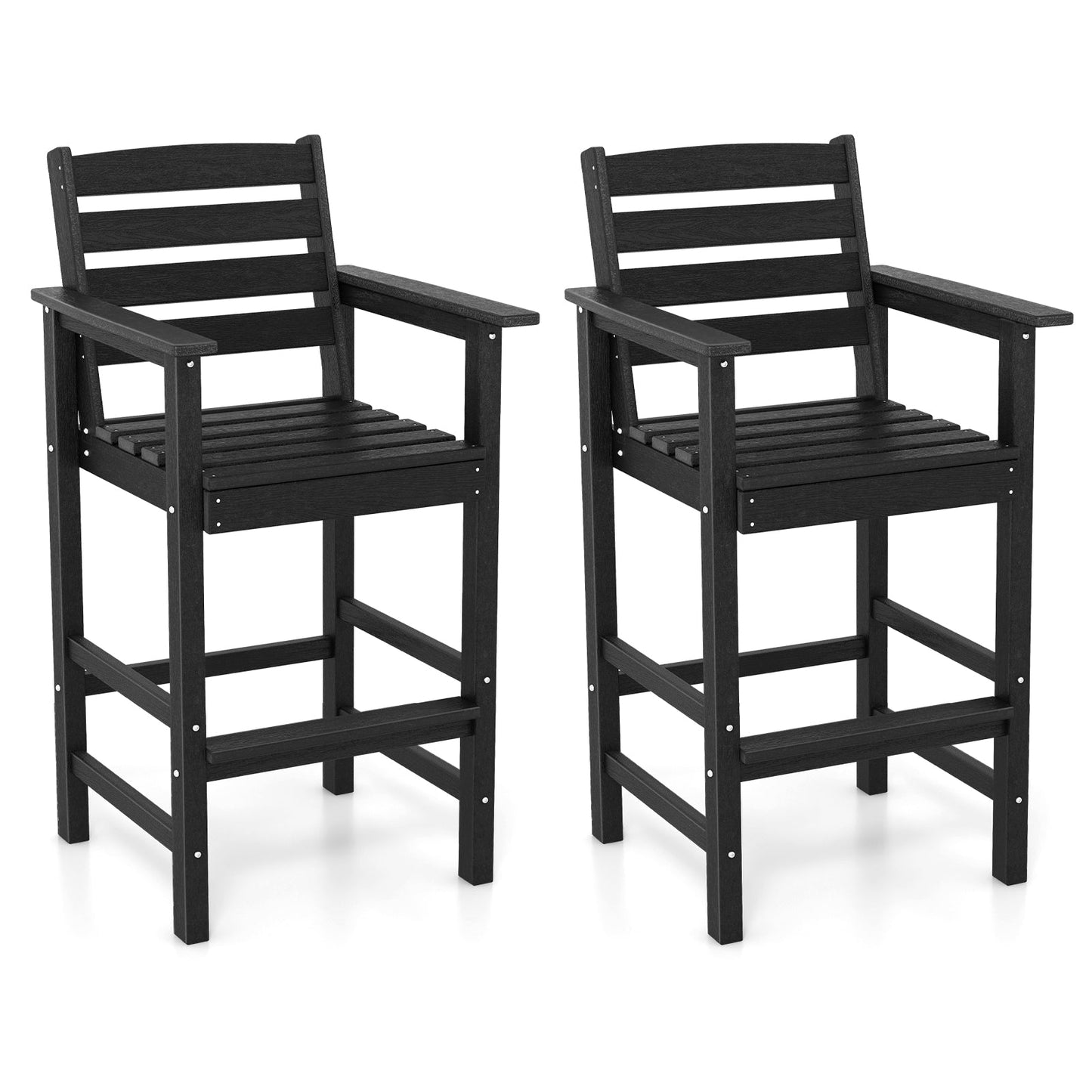 Set de 2 sillas de bar Adirondack de HDPE para patio con reposabrazos anchos - Marrón