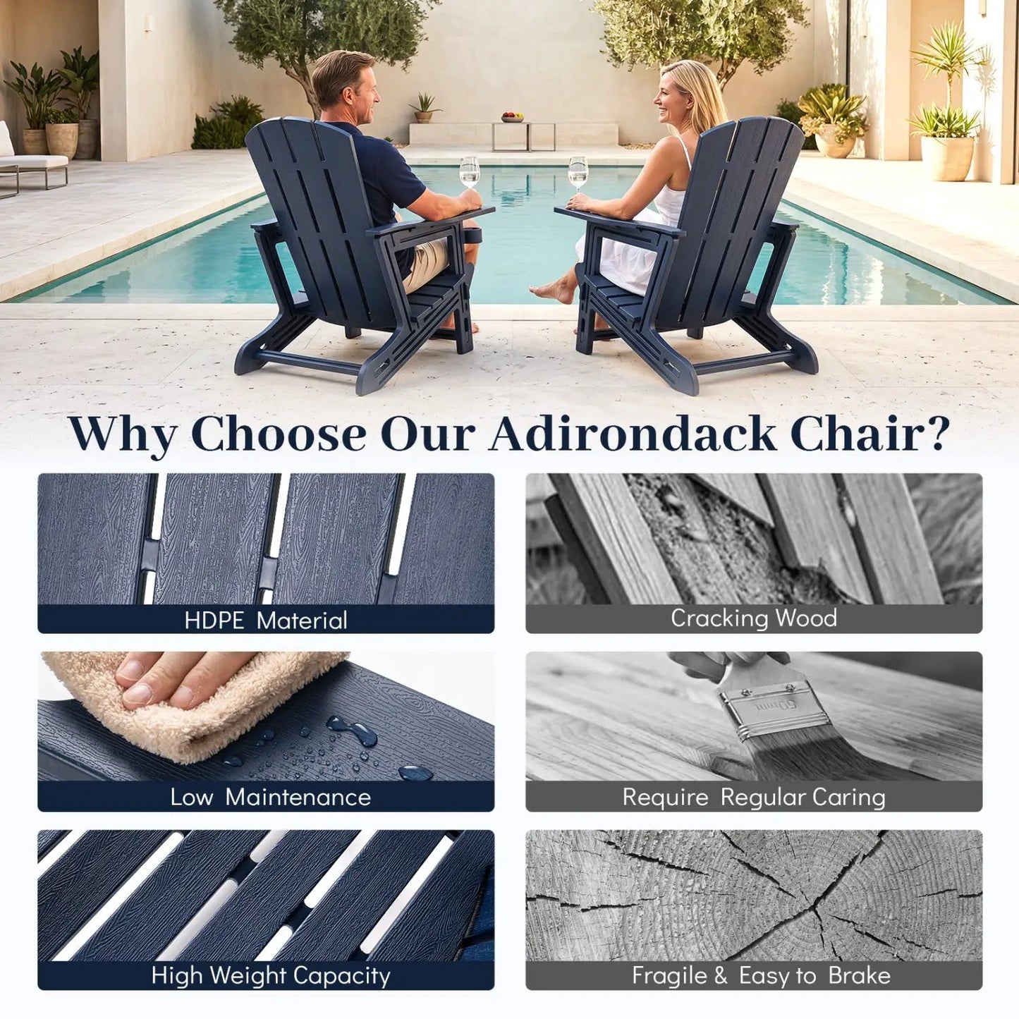HDPE Adirondack Chair With Realistic Wood Grain