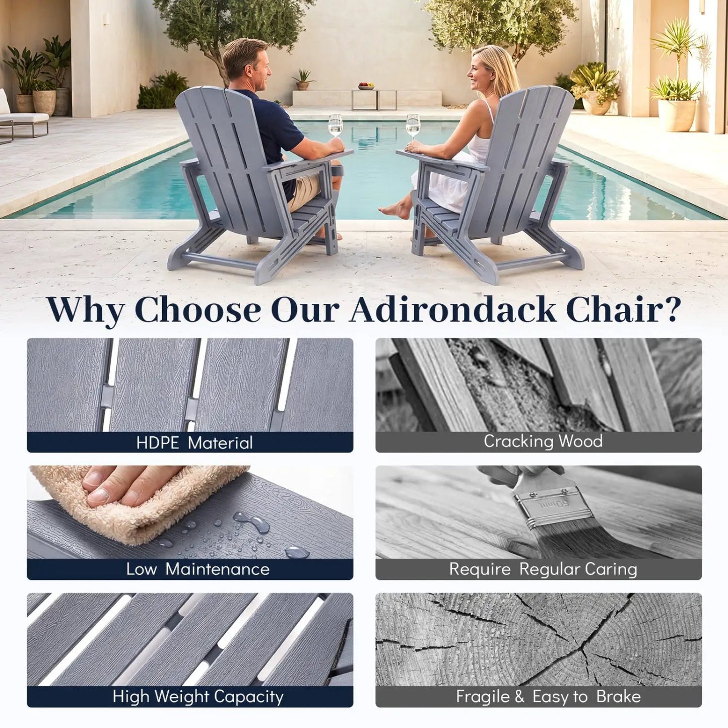 HDPE Adirondack Chair With Realistic Wood Grain