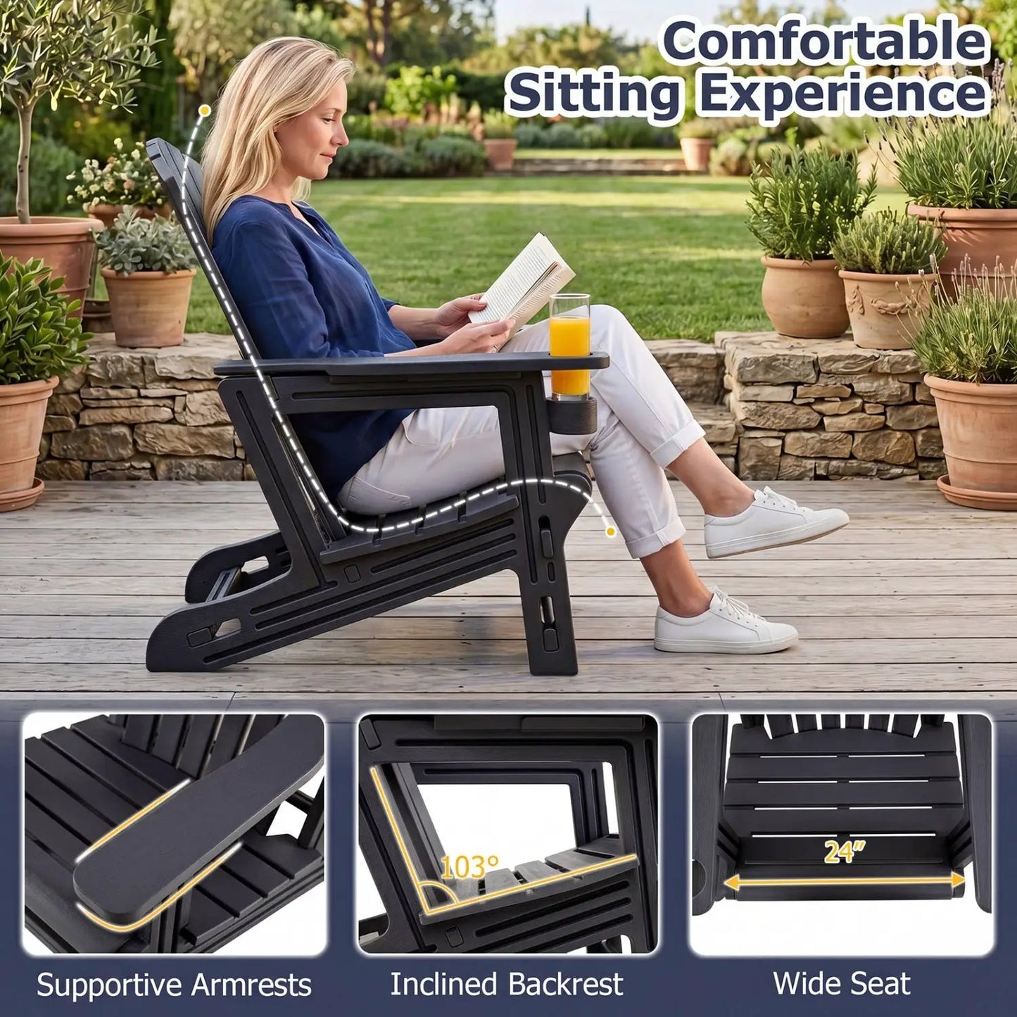 HDPE Adirondack Chair With Cup Holder Weatherproof